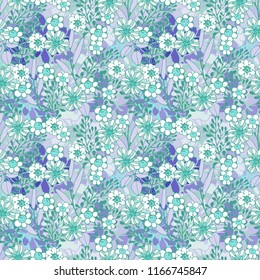 Seamless pattern with flowers, leaves. Summer print. Floral background. Fabric design, wallpaper