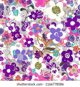 Seamless pattern with flowers, leaves. Summer print. Floral background. Fabric design, wallpaper
