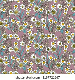 Seamless pattern with flowers, leaves. Summer print. Floral background. Fabric design, wallpaper