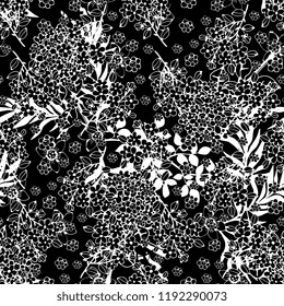 Seamless pattern with flowers, leaves. Summer print. Floral background. Fabric design, wallpaper