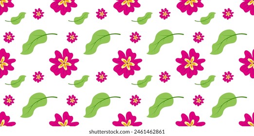 Seamless pattern with flowers and leaves. Summer. Spring. Pattern for fabric, cover, background, wallpaper. Flat design. Vector illustration 