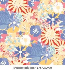 Seamless pattern with flowers, leaves. Tropical floral background. Fabric design. Summer print