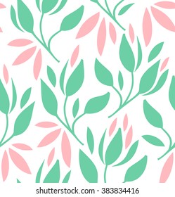 Seamless pattern with flowers and leaves. Vector romantic texture
