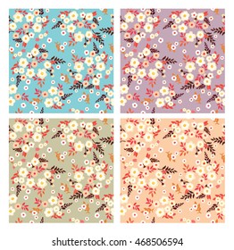 Seamless pattern. Flowers and leaves. Vector floral. Soft colors. Flat background for greeting card, wedding invitation, wallpaper, fabric, furniture, fashion, carpet, floor mat, lace.