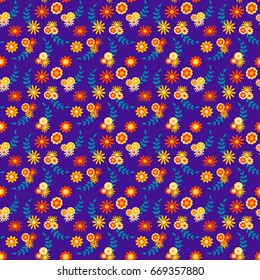 Seamless pattern with flowers and leaves, vector. Good for children's goods, background, backdrop, surface decor, gadgets, print on fabric, wallpapers and much more