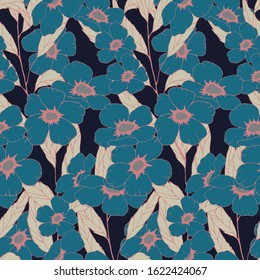 seamless pattern, flowers and leaves, wallpaper ornament, wrapping paper