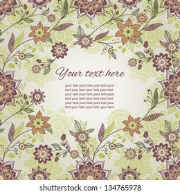 Seamless pattern with flowers and leaves. You can place your text in the empty frame
