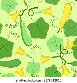 seamless pattern flowers and leaves of zucchini