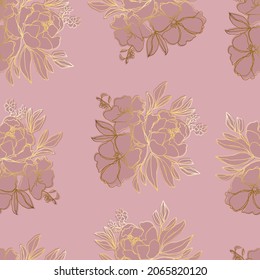 seamless pattern flowers with leaves.Botanical illustration for wallpaper, textile, fabric, clothing, paper, postcards