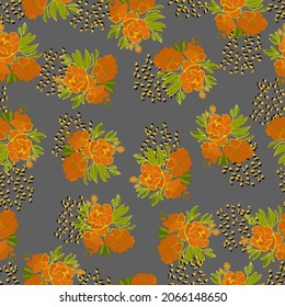 seamless pattern flowers with leaves.Botanical illustration for wallpaper, textile, fabric, clothing, paper, postcards