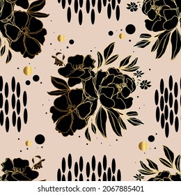 seamless pattern flowers with leaves.Botanical illustration for wallpaper, textile, fabric, clothing, paper, postcards