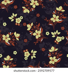 Seamless pattern with flowers and leaves.Watercolor hand drawing design