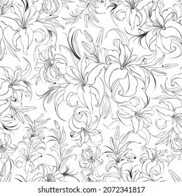 Seamless pattern from flowers of lilies on a white background.