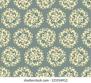 Seamless pattern flowers lily, vector ornamental background in vintage style