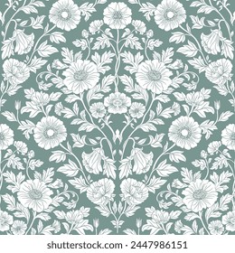 Seamless pattern with flowers with line art style. Vector illustration with flowers. Graphic arts.