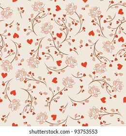 Seamless pattern with flowers lotos, vector floral illustration in vintage style