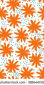 Seamless pattern with flowers,  made like brush