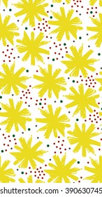 Seamless pattern with flowers,  made like brush