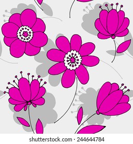 Seamless pattern  with flowers. Magenta and grey