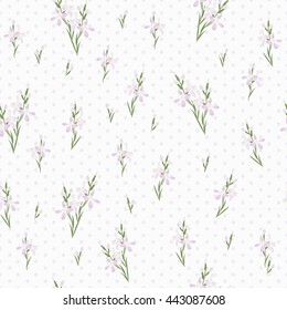 Seamless pattern with flowers Matthiola or evening primrose. Gentle vector watercolor seamless background with branches of violet night.