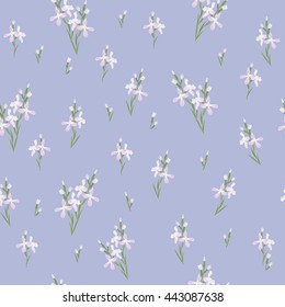 Seamless pattern with flowers Matthiola or evening primrose. Gentle vector watercolor seamless background with branches of violet night.