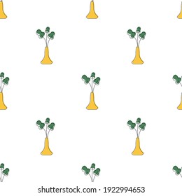 Seamless pattern with flowers. Minimalistic background with flower pots. Vector 