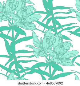 Seamless pattern with flowers mint color