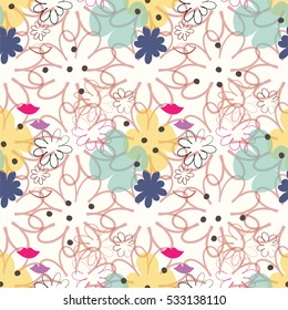 Seamless Pattern With Flowers. Modern floral background. White background. 