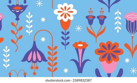 Seamless pattern with flowers in modern geometric style