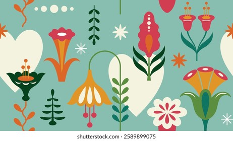 Seamless pattern with flowers in modern geometric style