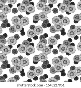 seamless pattern with flowers in monochrome gray, vector illustration, wallpaper ornament, wrapping paper