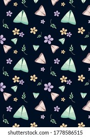 Seamless pattern with flowers and moths.