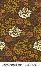 Seamless pattern with flowers in mustard colors. Vector graphics.