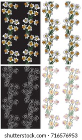 seamless pattern with flowers Narcissus on white black and white background