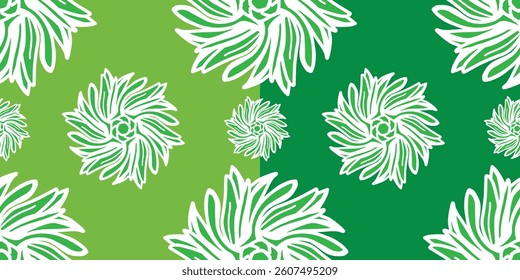seamless pattern of flowers nature geometric with green color background vector illustration