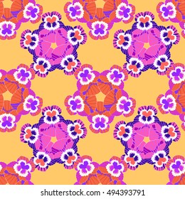 seamless pattern flowers net violet pansies on an orange background vector illustration