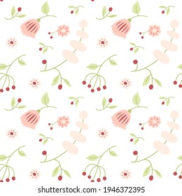 Seamless pattern with flowers. Nice pastel colors (pink and green). Spring mood. For prints, backgrounds, wrapping paper, textile, wallpaper, etc.