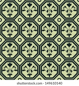 Seamless pattern with flowers and octagons