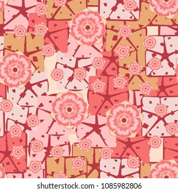 Seamless pattern. Flowers on an abstract background. Easily editable.