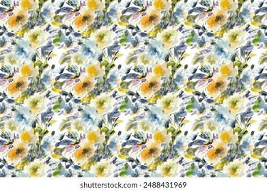 Seamless pattern with flowers on background, floral illustration in modern style.  Floral pattern for invitations, cards, print, gift wrap, manufacturing, textile, fabric.