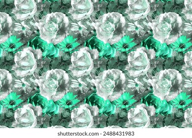 Seamless pattern with flowers on background, floral illustration in modern style.  Floral pattern for invitations, cards, print, gift wrap, manufacturing, textile, fabric.