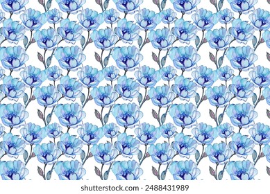 Nahtloses Muster mit Blumen auf dem Hintergrund, florale Illustration im modernen Stil.  Blumenmuster für Einladungen, Karten, Druck, Geschenkpapier, Herstellung, Textil, Stoff.