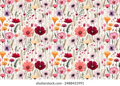 Seamless pattern with flowers on background, floral illustration in modern style.  Floral pattern for invitations, cards, print, gift wrap, manufacturing, textile, fabric.