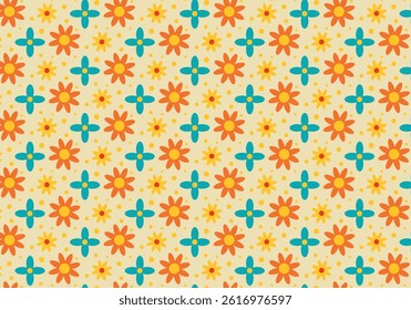 Seamless pattern with flowers on a beige background. Vector illustration for decor and printing on packaging, textiles, clothing, wallpaper, etc. Spring, summer, nature, plant, flowers, leaves.