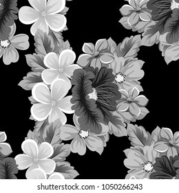 seamless pattern of flowers on black background. For your fabric design, greeting, invitation. For wedding party birthday celebration. Vector illustration.
