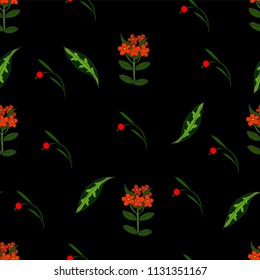 Seamless pattern with flowers on a black background. Vector illustration.