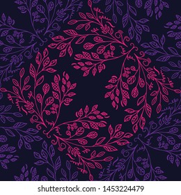 Seamless pattern of flowers on black background. Handmade. Vector. Print for bed linens, fabric, textiles, wallpaper, greeting cards, wrapping paper,gift box.