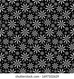 Seamless pattern with flowers on black background. Vector illustration. Wallpaper with daisy.