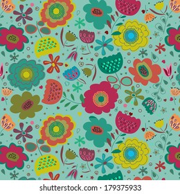 Seamless pattern with flowers on black background.Vector.