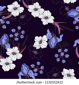 Seamless pattern with flowers on a blue background. 